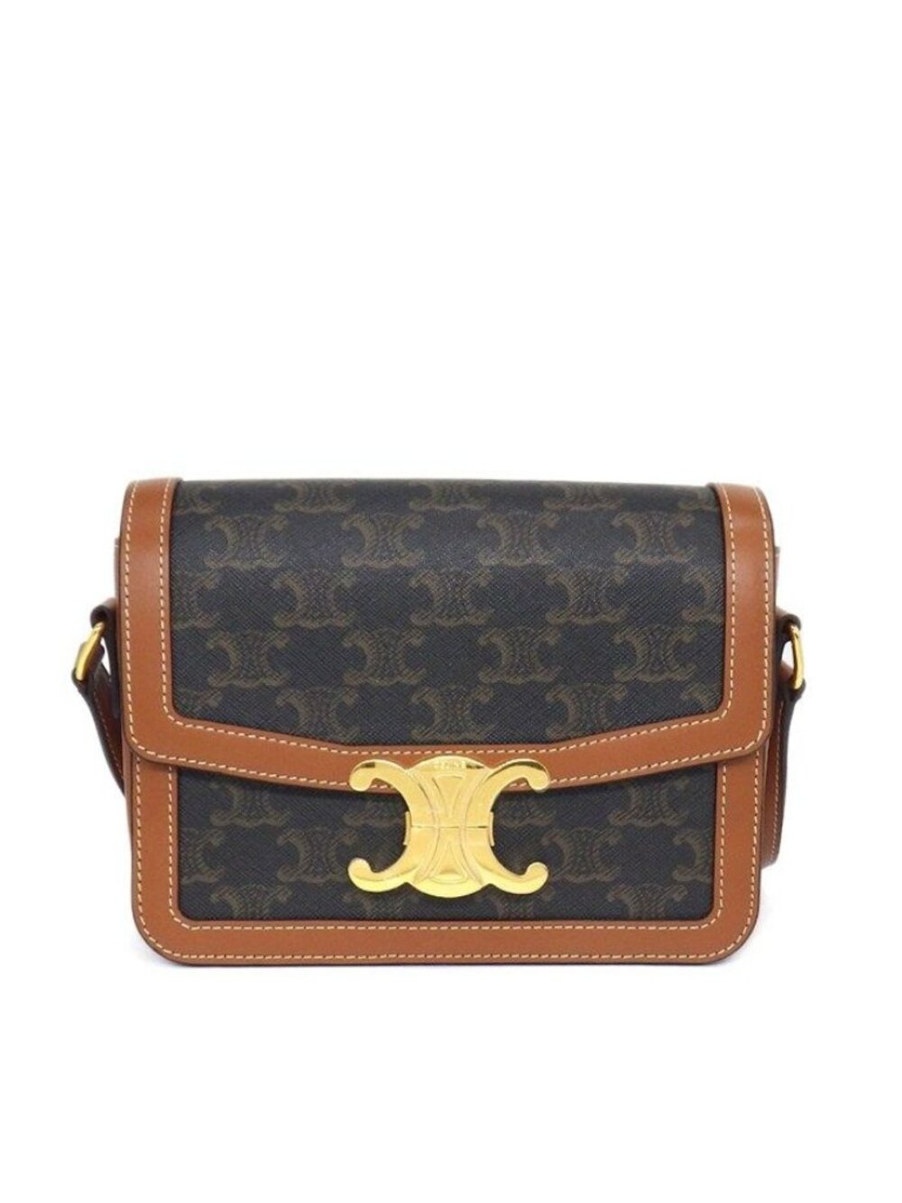 Celine Shoulder Bag Teen Triomphe Tan Canvas Calfskin